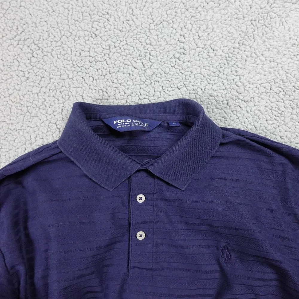 VTG Polo Golf Ralph Lauren 100% Pima Cotton Shirt Mens Large Navy Short Sleeve - Picture 12 of 13